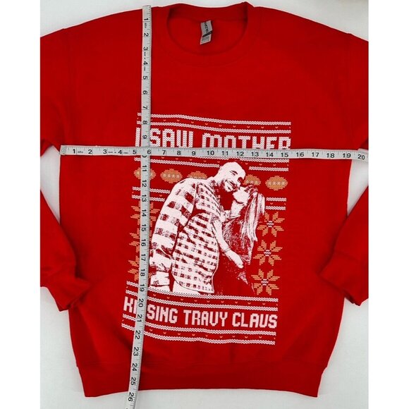 I Saw Mother Kissing Travy Claus Ugly Christmas Sweatshirt Size Small Red Taylor - Picture 9 of 9